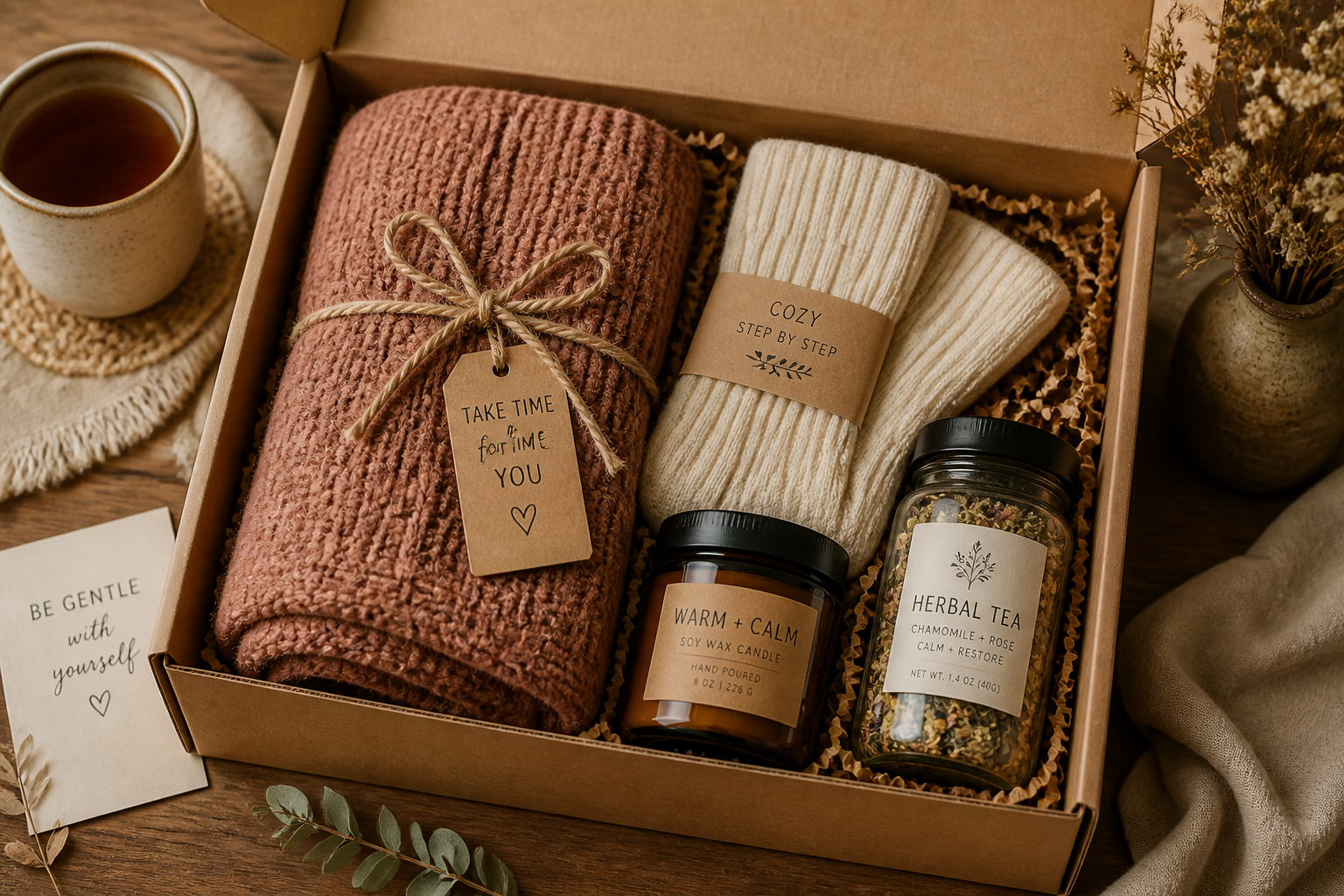 Assembling a Cozy Self‑Care Gift Box for Birthdays & Care Packages finished project preview