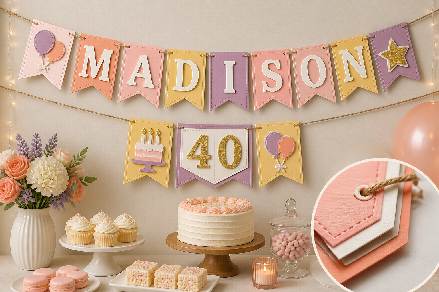 Personalized Milestone Birthday Banner (layered Cardstock Pennants) project preview