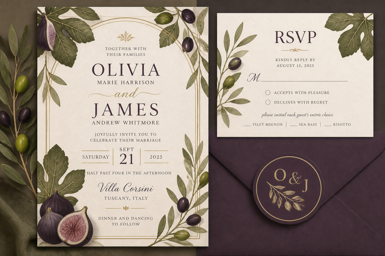 Plum AND Olive Layered Wedding Invitation Suite (print Then Cut) project preview