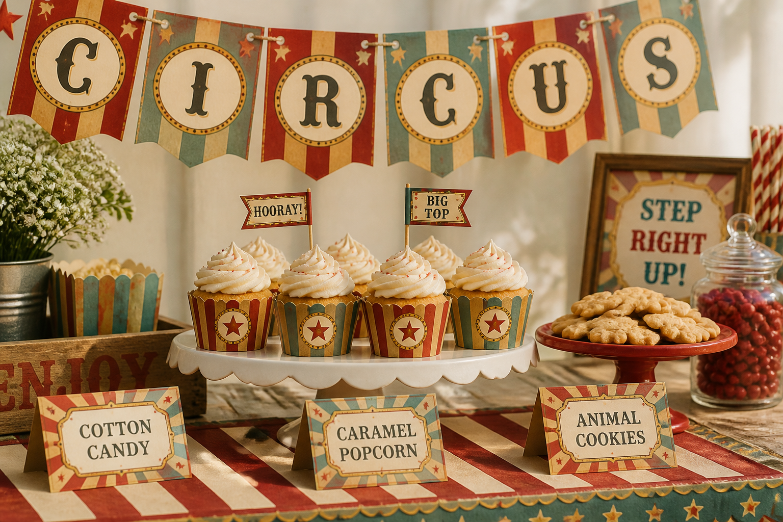 Build A Vintage Circus Party Kit: Striped Banner, Cupcake Wraps & Tent Food Labels project preview