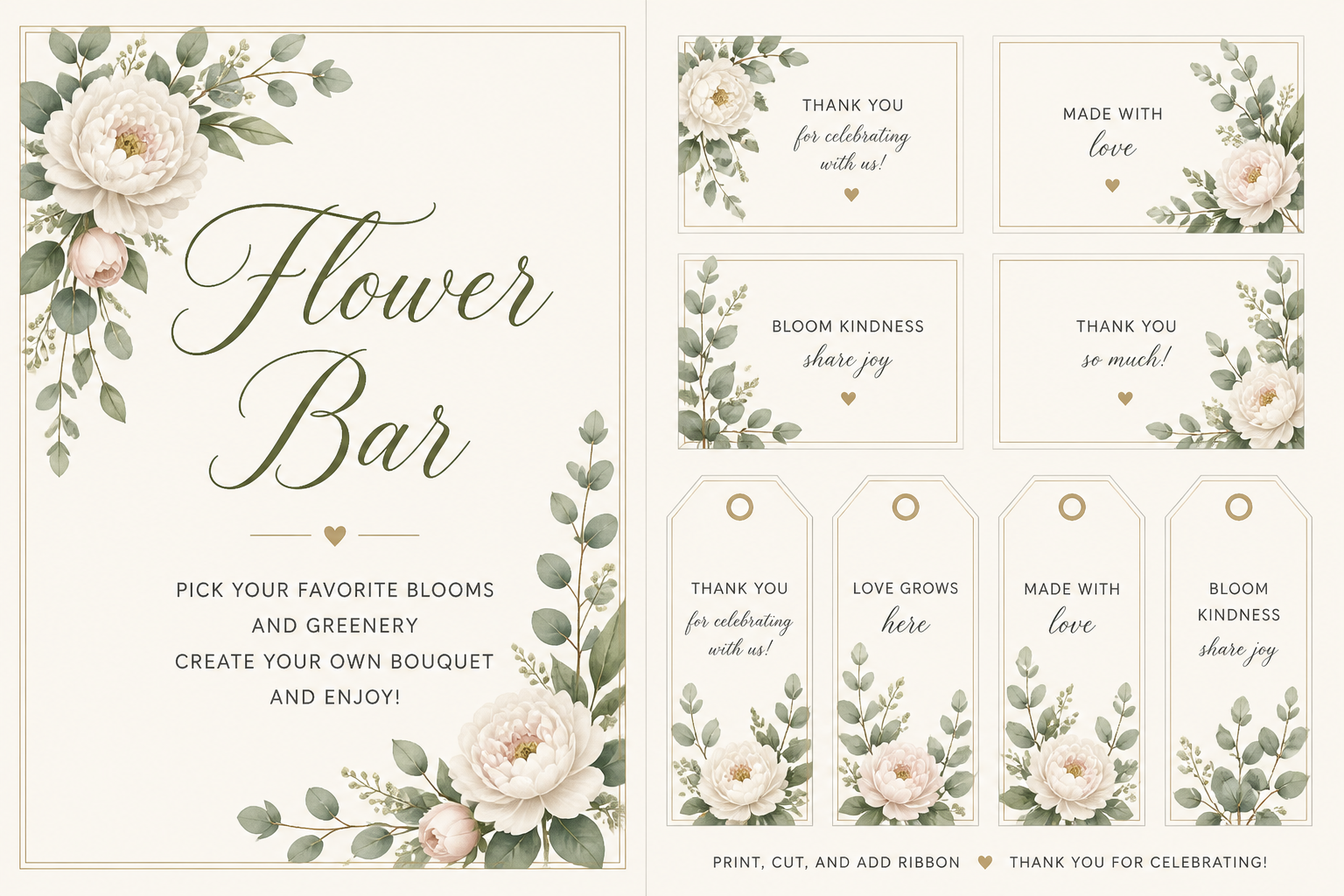 Flower BAR Sign AND Bouquet TAG SET (printable Signage + Cardstock Tags) project preview