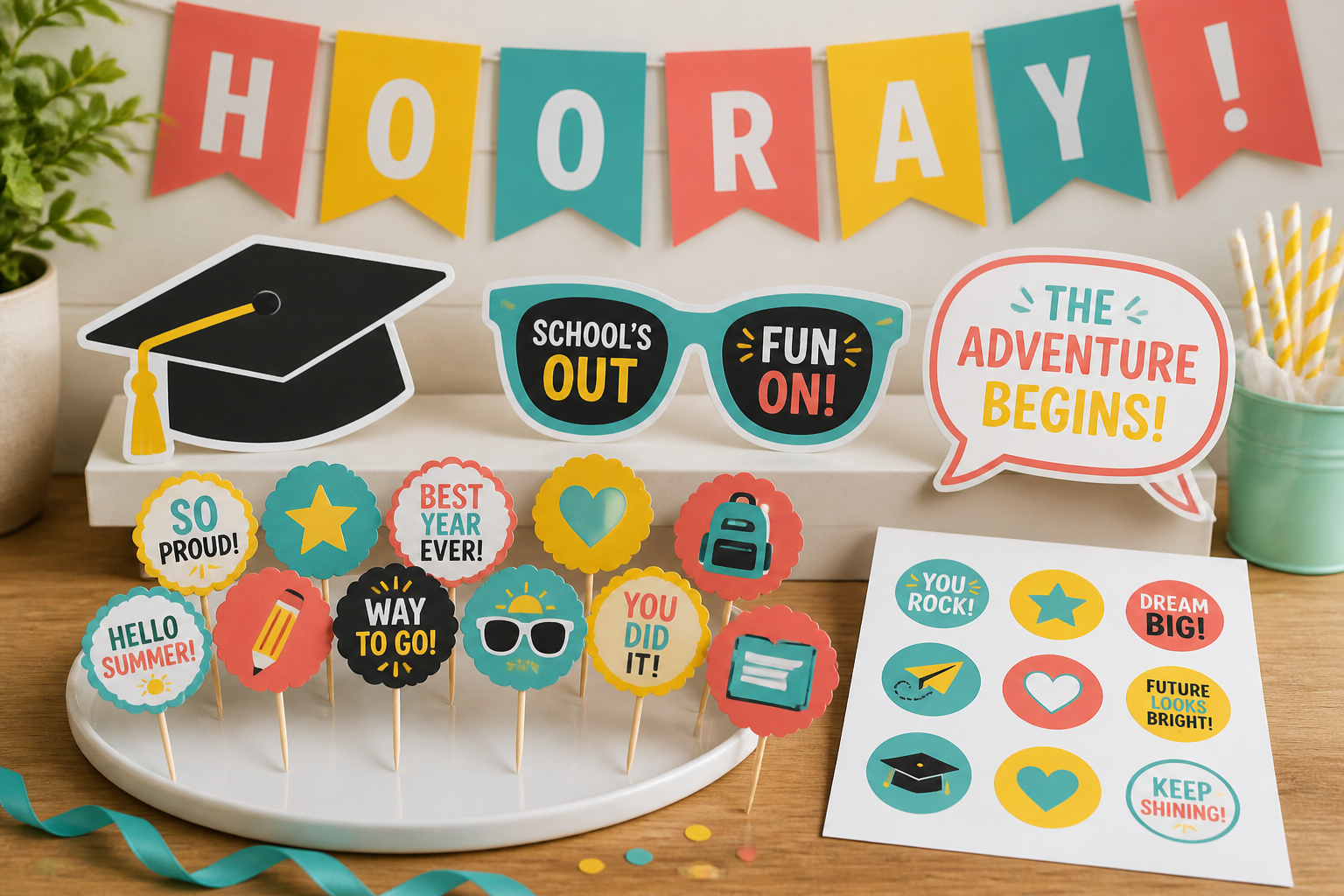 END OF School Party Pack: Banner, Photo Props & Cupcake Toppers project preview