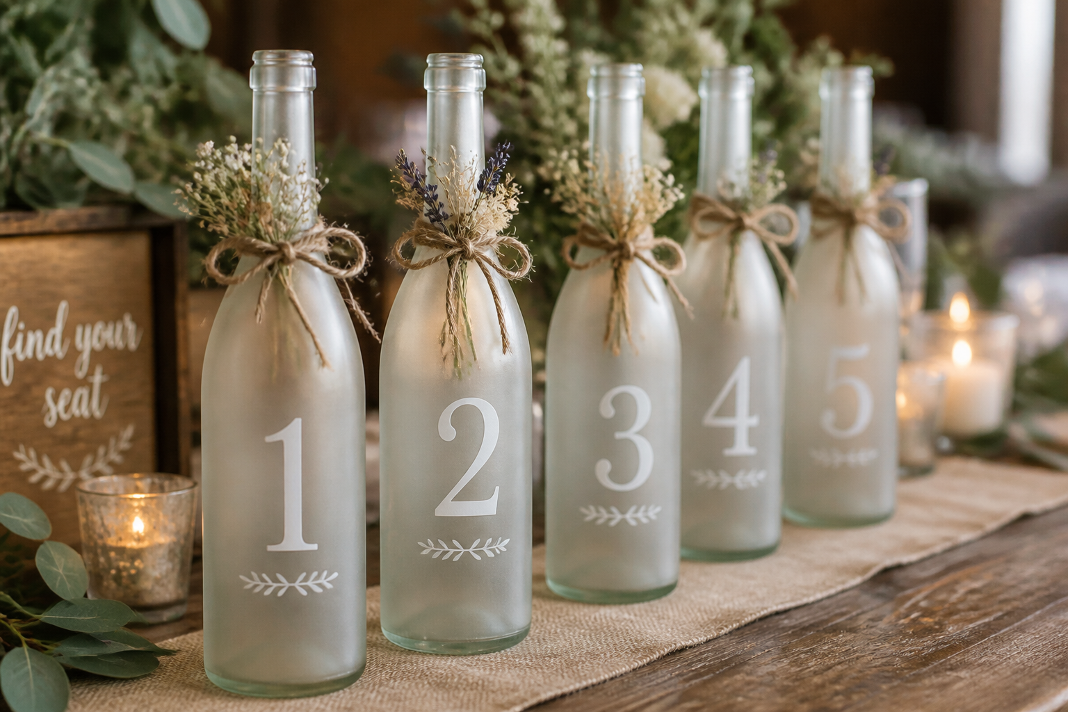 Frosted Glass Bottle Wedding Table Numbers project preview