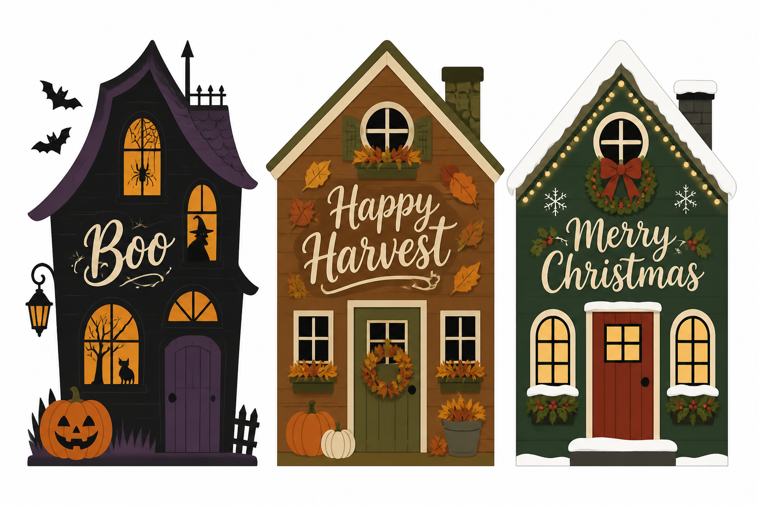 Seasonal House Shaped Cards (halloween, Autumn, Christmas) project preview