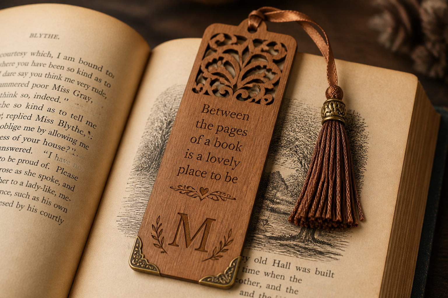 Laser‑Cut Wooden Bookmark — Design, Cut and Finish (Vintage Style Option) finished project preview