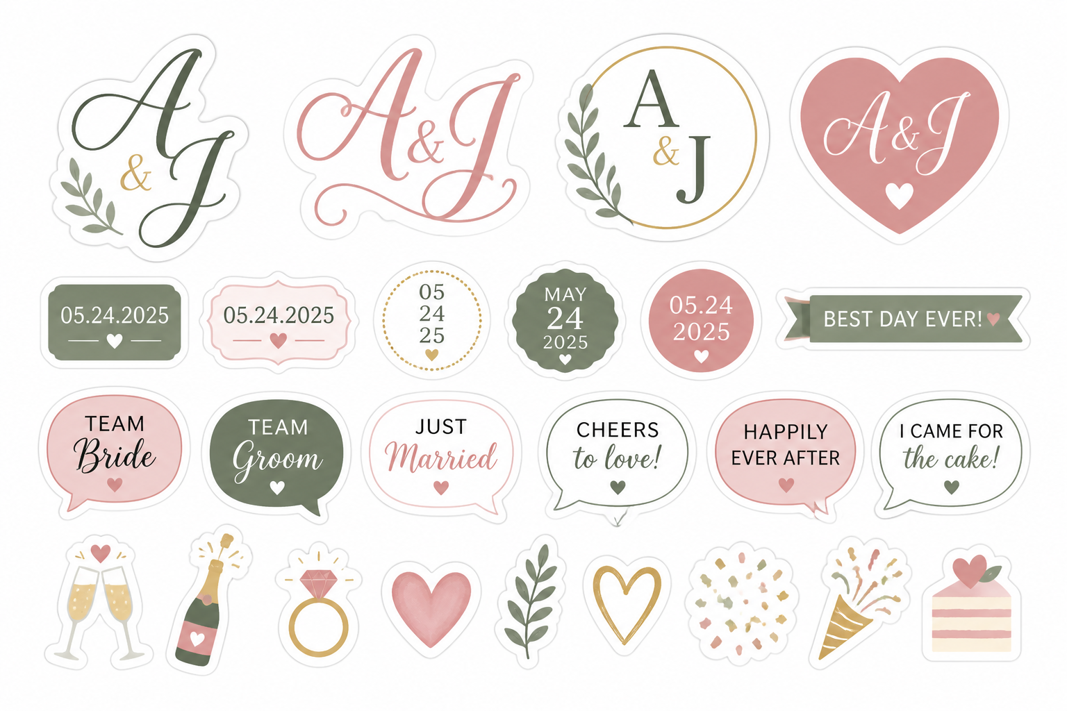 Personalized Wedding Photobooth Sticker Sheet (print‑then‑cut, Kiss‑cut) project preview