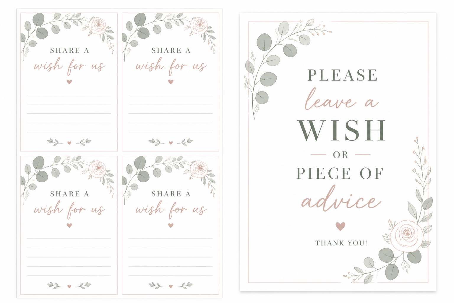 Wedding Wish Card Station SET (printable Cards + Tabletop Sign) project preview