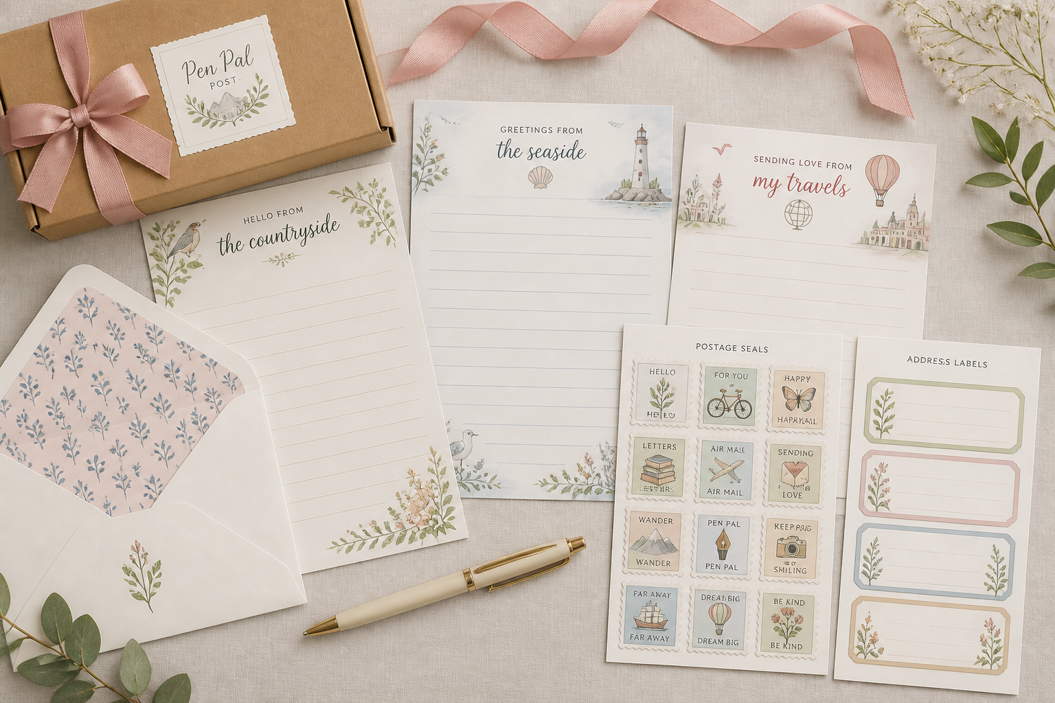 PEN PAL Stationery KIT — Printable Letter Sheets, Envelope Liners, Labels & Faux Postage Seals project preview