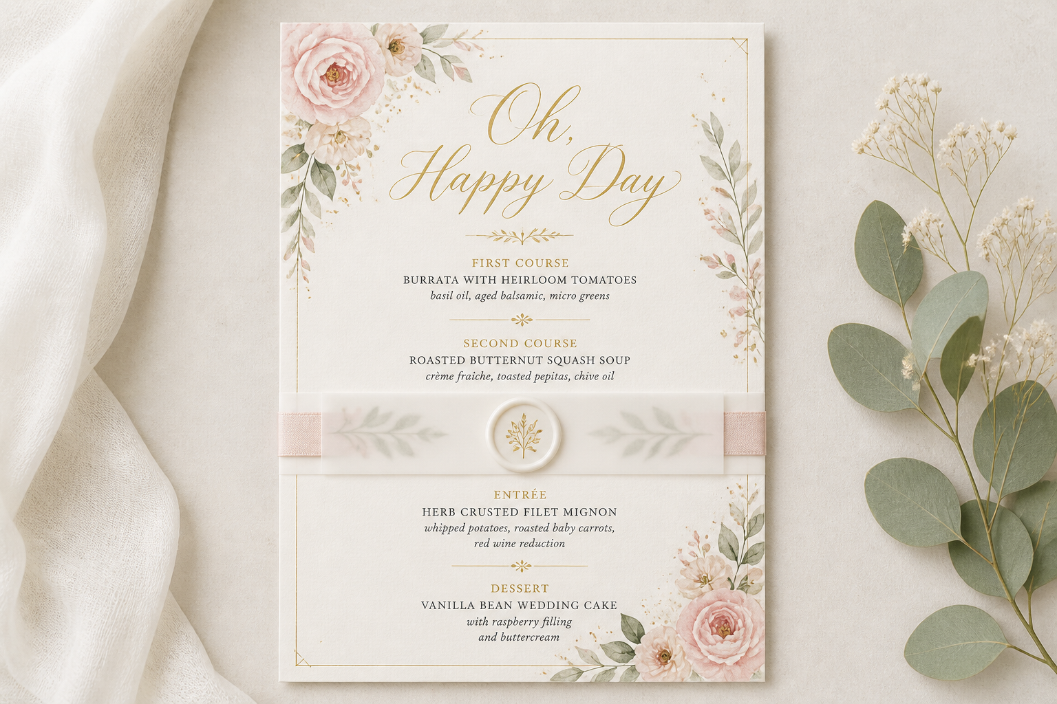 OH, Happy DAY Wedding Menu project preview