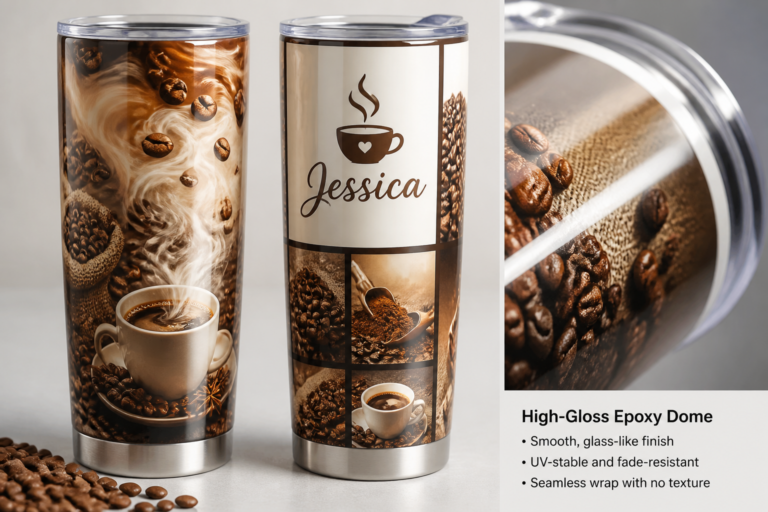 Resin Sealed Custom Stainless Tumbler — Vinyl Artwork + Epoxy Dome Finish finished project preview