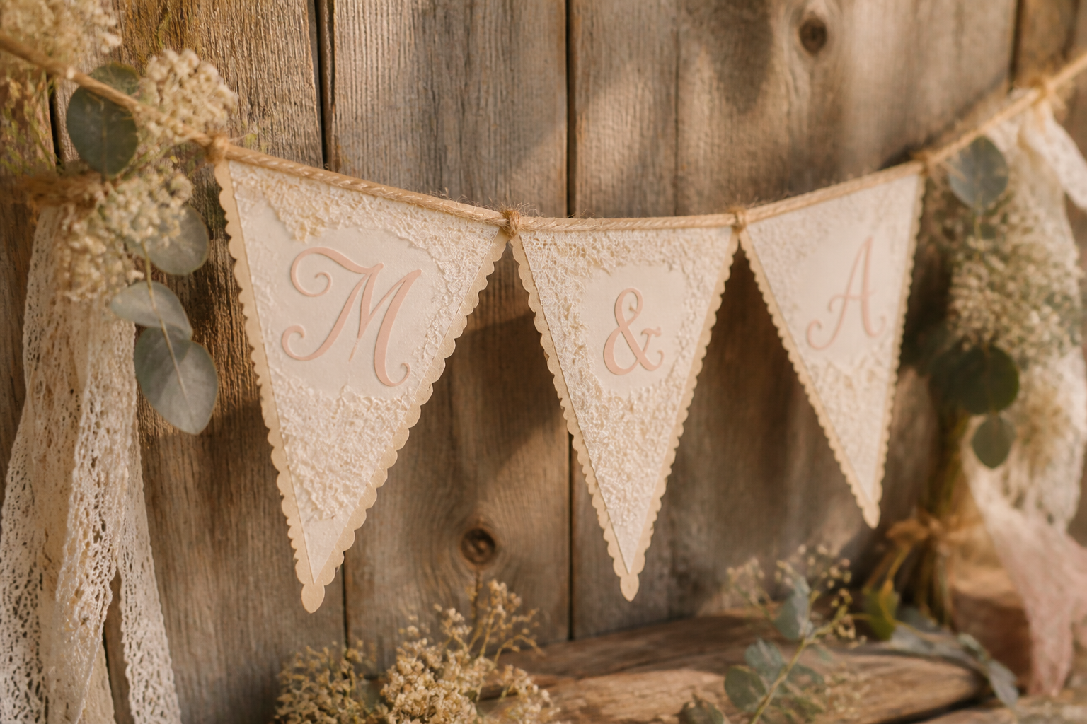 Vintage Lace Pennant Wedding Banner project preview