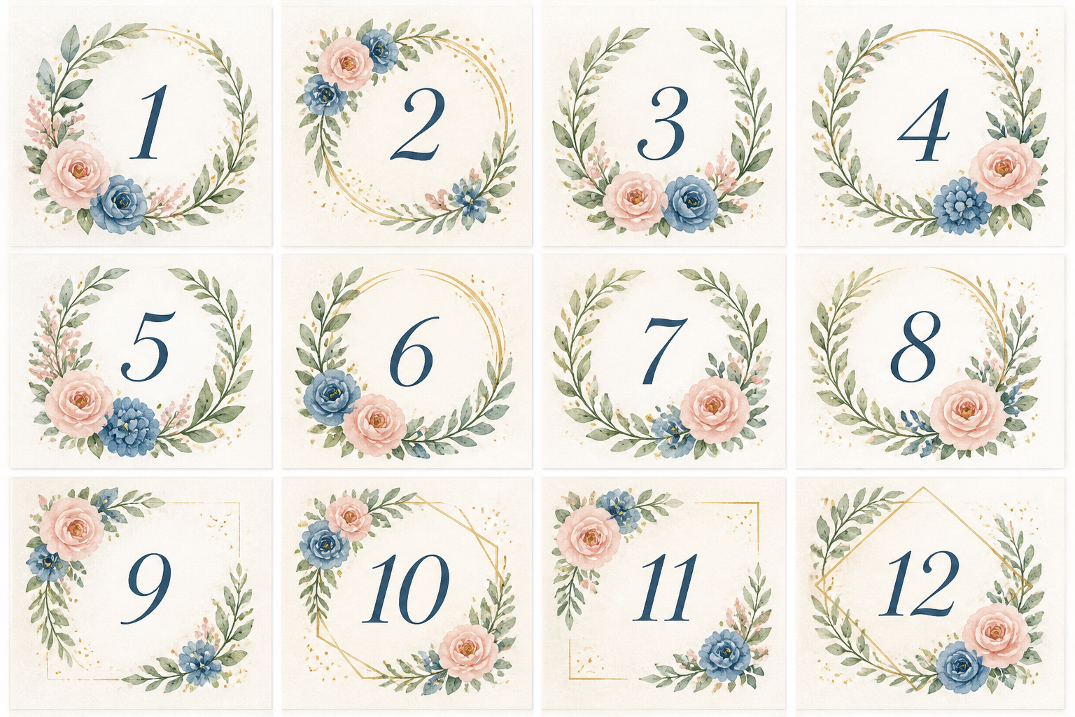 Watercolor Floral Wedding Table Numbers project preview