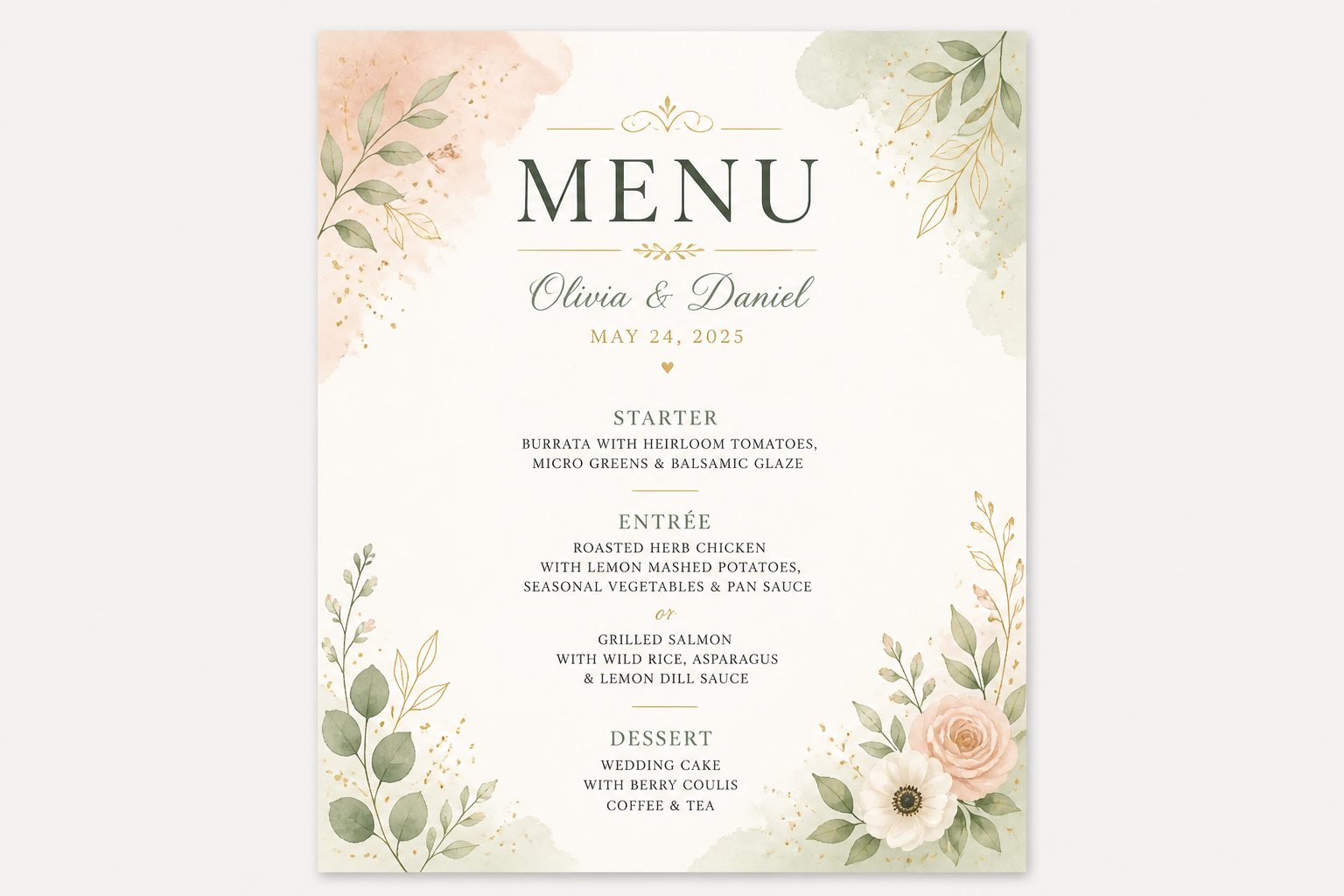 Watercolor Wedding Menus (print AND Cut) project preview