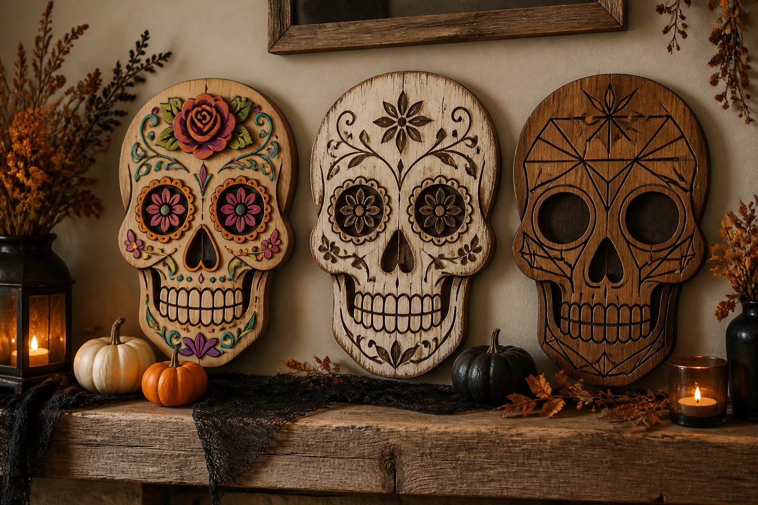 Wood Skull Halloween Decor (layered & Engraved) project preview
