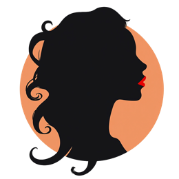 Minimalist black silhouette of a woman with red lips on a peach-orange background