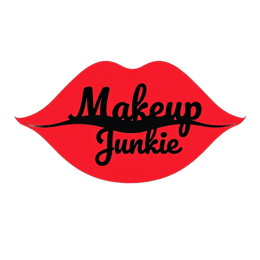 Makeup Junkie SVG design with bold glossy red lips and stylish black text on black background