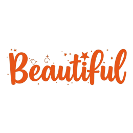 Beautiful word art in bright orange with playful font and whimsical stars on a soft off-white background