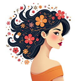 Floral portrait SVG of a woman with colorful flowers in her hair wearing an orange off-shoulder top