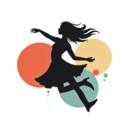 Silhouette of a woman dancing with colorful circles background in soft colors, perfect for Cricut and print-on-demand crafts