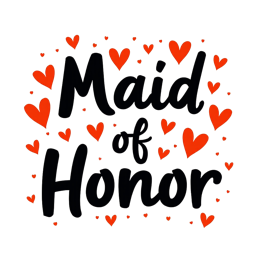 Maid of Honor SVG design with bold black text and red hearts on a light background for wedding crafts