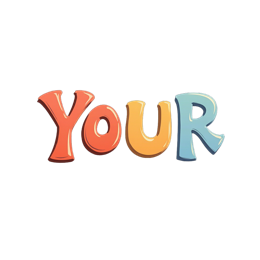 Colorful YOUR letters in red, orange, yellow, and blue with black background in playful cartoon style