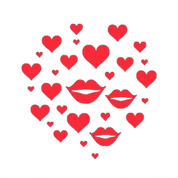 Valentine design with red hearts and lips on black background for Cricut and print projects