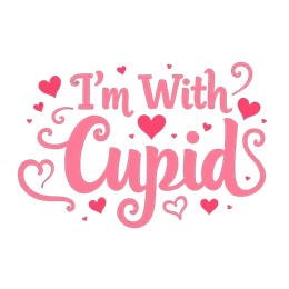 I'm With Cupid SVG design with bold pink hearts and playful text on black background for Valentine crafts