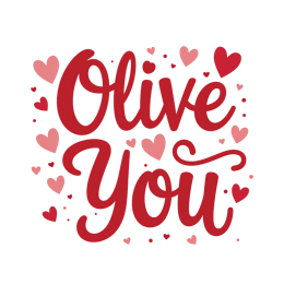 Olive You Valentine Hearts SVG with bold red text and scattered red and pink hearts on a light background