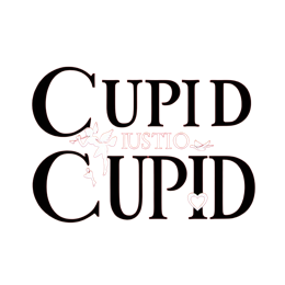 Bold Cupid Valentine design with cherubic Cupid, bow and arrow, love hearts, and flying birds on red background