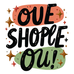 Playful typography design with bold black text, coral and green shapes, and festive colorful sparkles on cream background