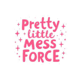 Pretty Little Mess Force playful pink bubbly letters with stars on black background SVG design