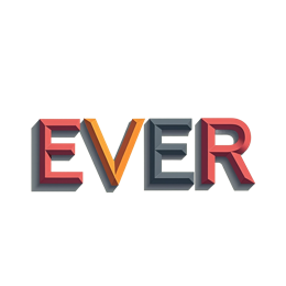 3D colorful typography design spelling EVER with bold red, orange, and blue-gray letters on a light background