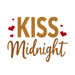 KISS Midnight text design in warm brown with red hearts on cream background for crafts