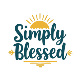 Simply Blessed SVG design with teal text, yellow sun, and leaf accents for Cricut and Silhouette crafts