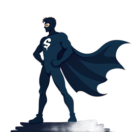 Cartoon superhero SVG with dark blue costume and orange mask, standing confidently with 'Be Your Own Hero' text