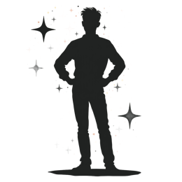 Black silhouette figure with colorful orange, yellow, and white stars and sparkles background in flat art style