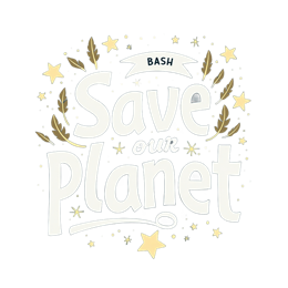Save Our Planet SVG design with bold white text, green and gold leaves, yellow stars on dark blue background