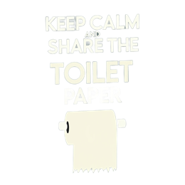 Keep Calm and Share Toilet Paper funny bathroom quote with simple toilet paper roll illustration on blue background