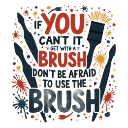 Colorful brush art quote SVG with paint splatters and illustrated paintbrushes on white background