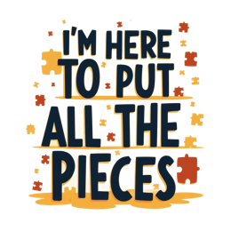 Bright puzzle pieces quote design with bold black text and colorful red, orange, and yellow puzzle pieces on pale yellow.