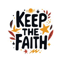 Keep the Faith SVG design with bold black text, autumn leaves, yellow bird, and star on cream background