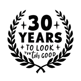 30 years celebration SVG with bold black text and laurel wreaths on white background
