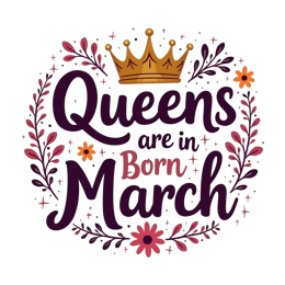 Colorful Queens are Born in March SVG with golden crown, pink flowers, and bold purple text for birthday crafts