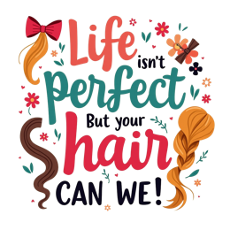 life isn't perfect but your hair can we quote SVG PNG design with hand-drawn style, bold lettering, orange and pink floral.