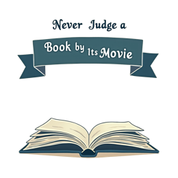 Never Judge a Book by Its Movie SVG with open book and playful hand-drawn quote on beige background