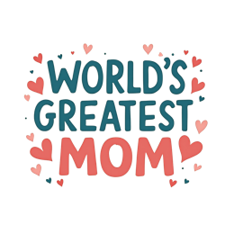 Colorful 'World's Greatest Mom' SVG design with playful text and hearts in pink, red, and blue on a light cream background