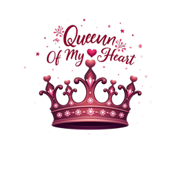 Pink queen crown design with hearts, stars, and 'Queen of My Heart' text in playful font