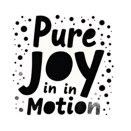 Pure Joy in Motion bold black text SVG with playful dots on ivory background