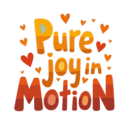 Pure joy in Motion colorful SVG design with bold rounded letters and floating hearts in orange and red gradients