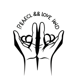 Black and white minimalist peace love hands design with bold outlines and text for Cricut and Silhouette crafts